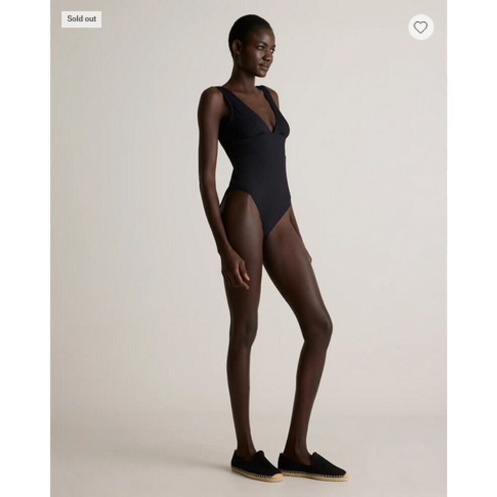 Quince Italian Plunge One-Piece Swimsuit Black Size M